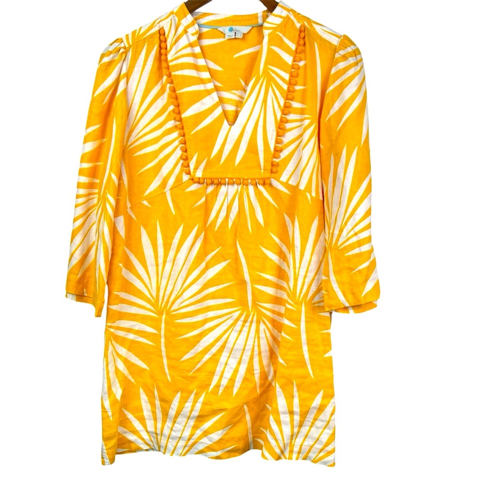 Boden Evangeline Linen Tunic Dress Size 6 Yellow White Tropical